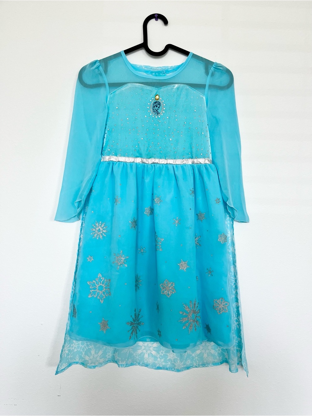 Disney Frozen Elsa Enchanting Costume Dress Blue Snowflake Cape Girls -size 4-6